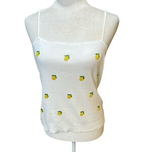 White Beaded Pineapple Print Women's Sweater Top size L